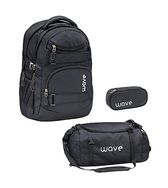 Wave Infinity Rucksack Set mit Schlamperbox und Sporttasche, Black günstig online kaufen