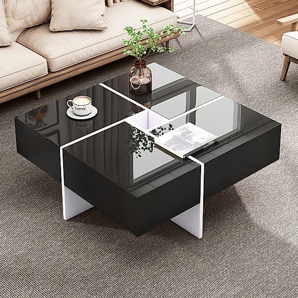 Eleganter Hochglanz-Couchtisch mit integriertem Staufach und 4 Schubladen, günstig online kaufen