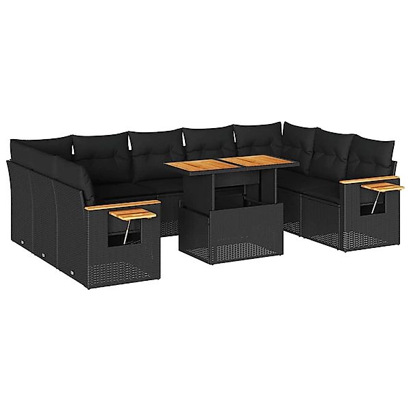 vidaXL 10-Tlg Garten-Sofagarnitur mit Kissen Schwarz Poly Rattan 3327639 günstig online kaufen