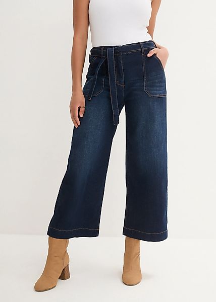 bonprix Weite Jeans mit seitlichem Teilgummibund, mit Bindegürtel, mit brei günstig online kaufen