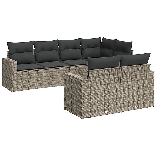 vidaXL 7-Tlg Garten-Sofagarnitur mit Kissen Grau Poly Rattan 3251547 günstig online kaufen