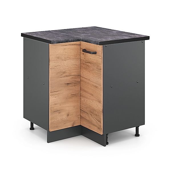 Vicco Eckunterschrank R-Line Goldkraft Eiche/Anthrazit 76 cm AP Anthrazit günstig online kaufen
