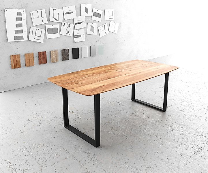 Esstisch Edge Boot 200x100 Akazie Natur Metall Schmal schwarz Schweizer Kan günstig online kaufen