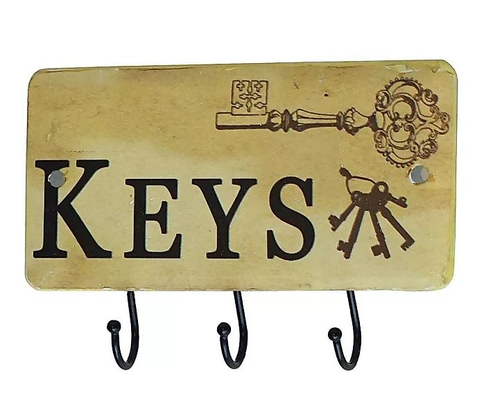 Schlüsselbrett KEYS Schlüsselhalter 3 Haken Metall Antik-Stil günstig online kaufen