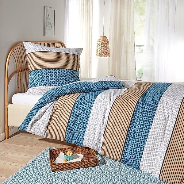 TRAUMSCHLAF Bettwäsche Nordic Stripe Blue, Flanell, günstig online kaufen