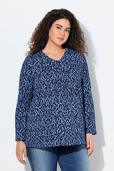 Ulla Popken Longsleeve Shirt Zierfalten A-Linie V-Ausschnitt Langarm. günstig online kaufen