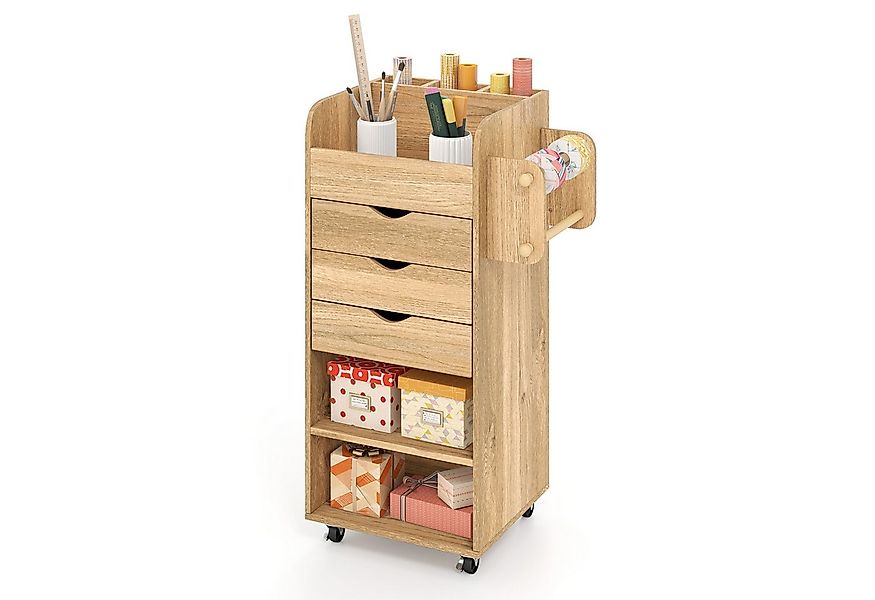COSTWAY Rollcontainer, mit 3 Schubladen, Fächern Bastelwagen Holz weiß günstig online kaufen