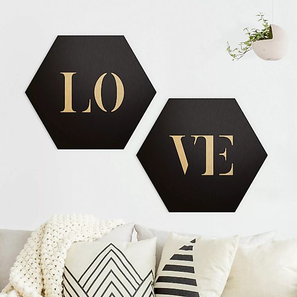 2-teiliges Hexagon-Alu-Dibond Bild Buchstaben LOVE Weiß Set I günstig online kaufen