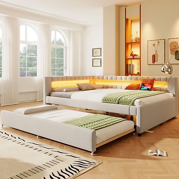 MODFU Schlafsofa Polsterbett, 140x200 mit LED-Lichtleiste günstig online kaufen