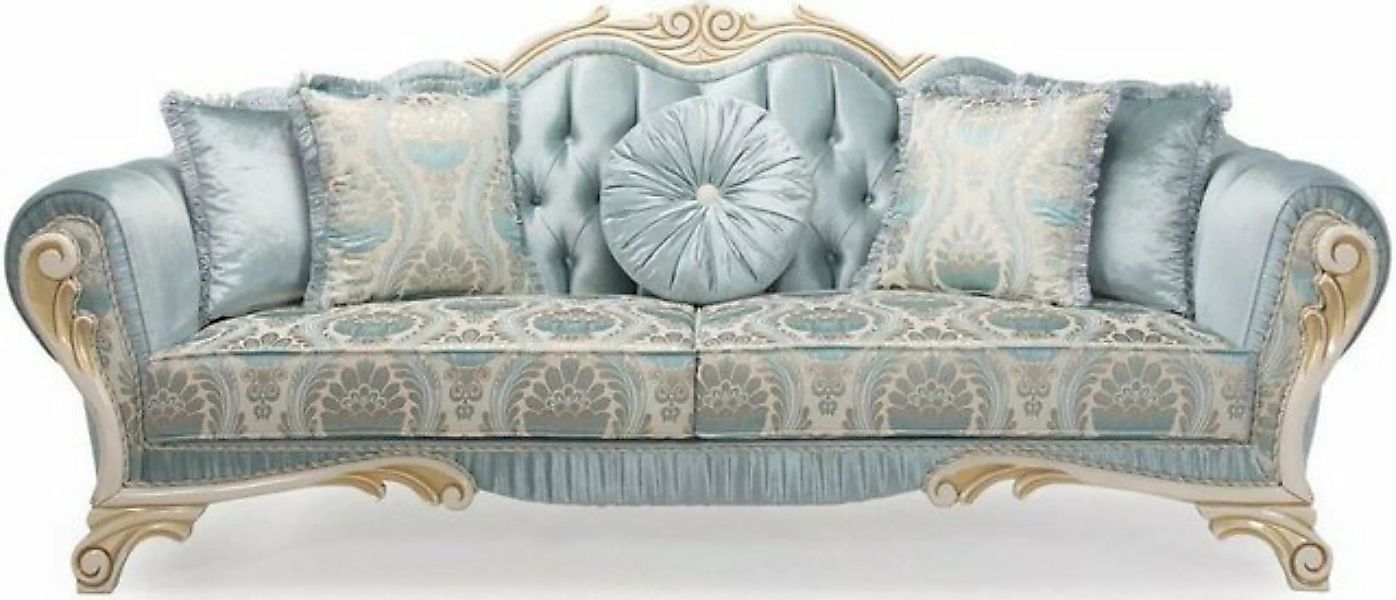 Casa Padrino Sofa Luxus Barock Sofa mit dekorativen Kissen Türkis / Creme / günstig online kaufen