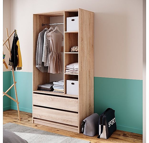 Vicco Kleiderschrank Elmo, Sonoma, 100 x 200 cm mit 2 Schubladen günstig online kaufen