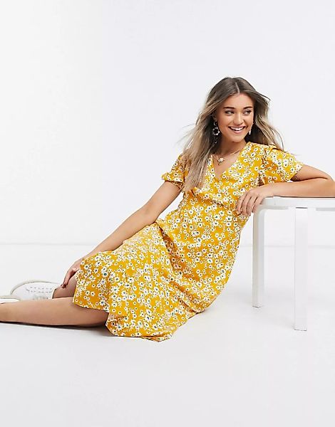 Influence – Gelb geblümtes Midi-Freizeitkleid günstig online kaufen