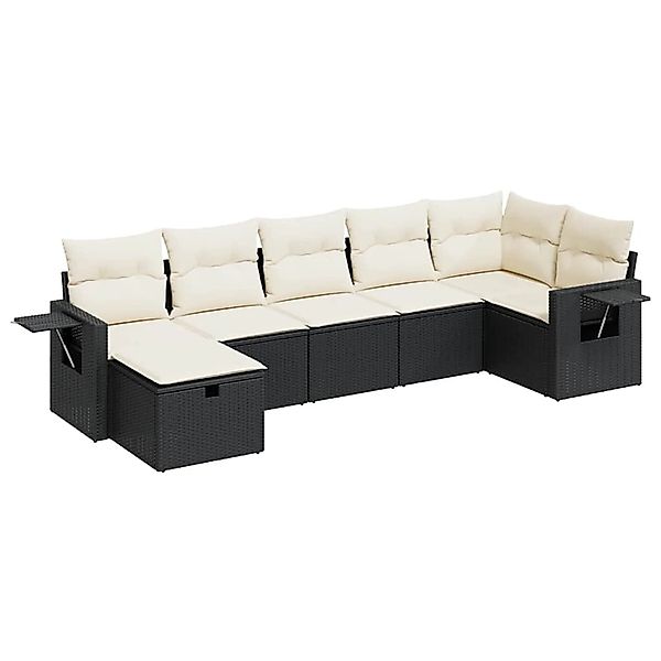 vidaXL 7-Tlg Garten-Sofagarnitur mit Kissen Schwarz Poly Rattan 3325502 günstig online kaufen