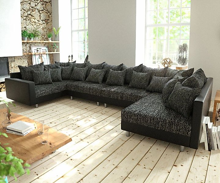 Wohnlandschaft Clovis XL Schwarz mit Armlehne modular günstig online kaufen