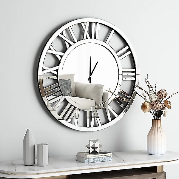 Yorbay Wanduhr Runde Spiegel-Wanduhr mit Romischen günstig online kaufen