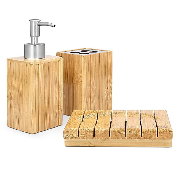 Navaris Badaccessoire-Set Badezimmer Set Bambus 3-teilig günstig online kaufen