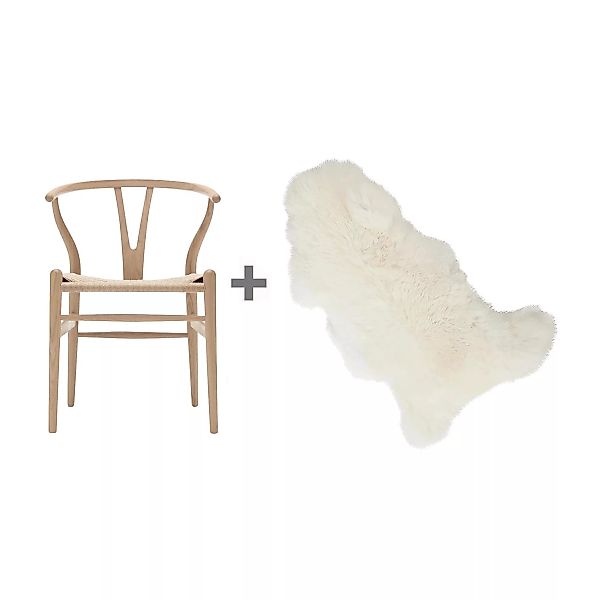 Carl Hansen - Aktionsset CH24 Wishbone Chair mit Fell - Eiche geölt/Geflech günstig online kaufen