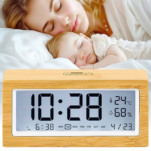 Navaris Wecker Digitaler Wecker aus Bambus - Wecker Digital mit Temperatura günstig online kaufen