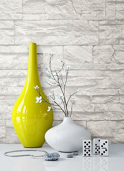 Newroom Vliestapete weiß Tapete Ziegelstein Stein, Steintapete Weiß Grau St günstig online kaufen