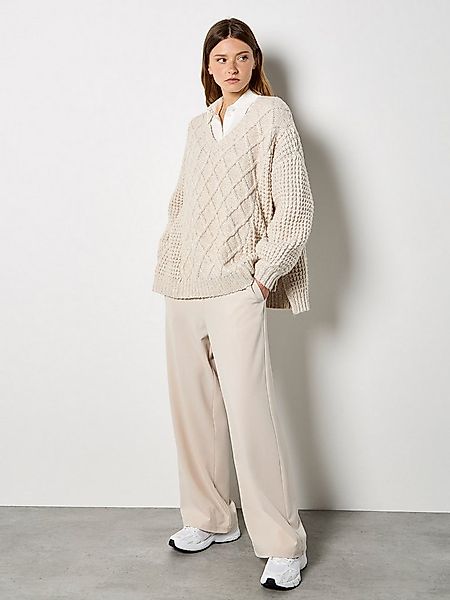 Apricot V-Ausschnitt-Pullover Grobstrickpullover mit Waffel- und Routenmust günstig online kaufen