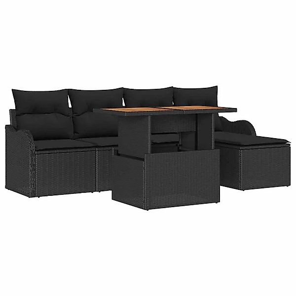 vidaXL Gartensofa-Set mit Kissen 6 Stk Schwarz Poly-Rattan 3349449 günstig online kaufen