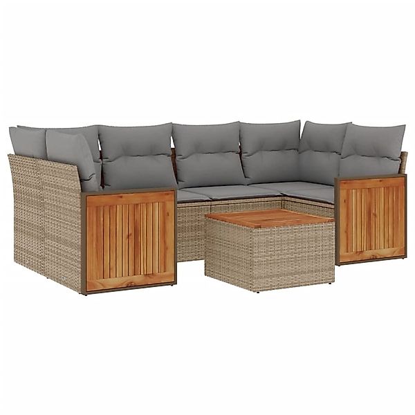 vidaXL 7-Tlg Garten-Sofagarnitur mit Kissen Beige Poly Rattan 3259882 günstig online kaufen