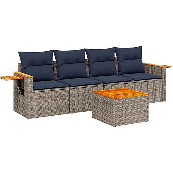 vidaXL 5-Tlg Garten-Sofagarnitur mit Kissen Grau Poly Rattan 3226621 günstig online kaufen