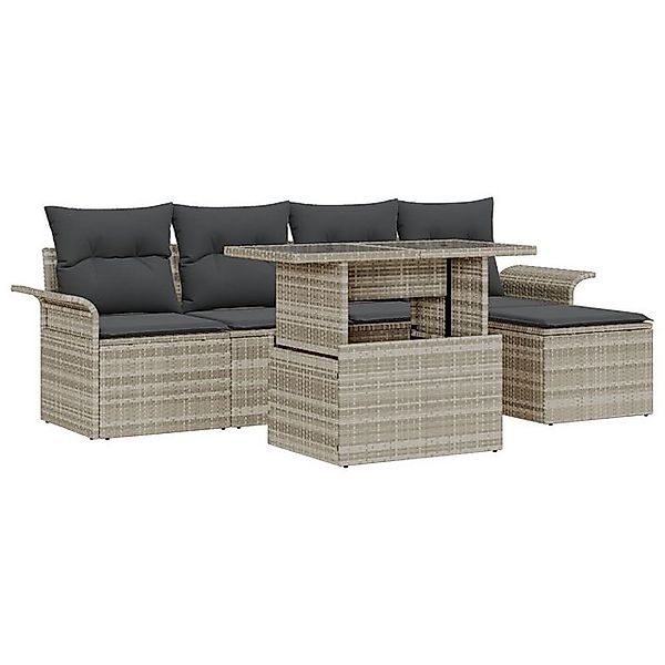 vidaXL Loungesofa 6-teiliges Garten Sofa Set mit Kissen in Hellgrauem Poly günstig online kaufen