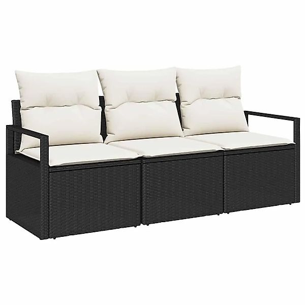vidaXL Gartensofa-set mit Kissen 3-Tlg Schwarz und Weiß Poly-Rattan 3354906 günstig online kaufen