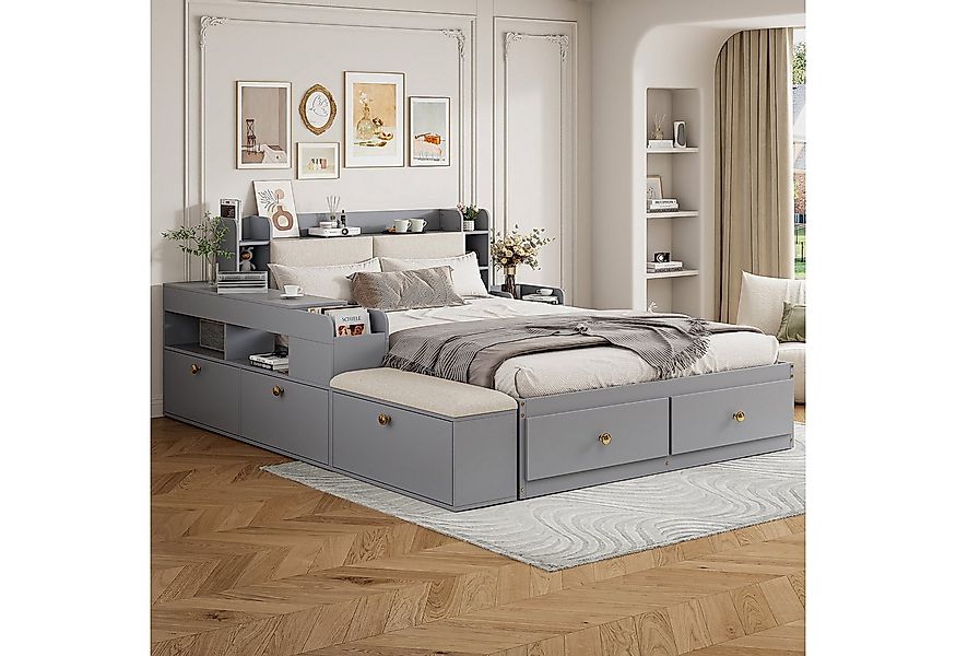 Flieks Massivholzbett, Kombi-Bett Doppelbett 140x200cm Nachttisch+ Stauraum günstig online kaufen