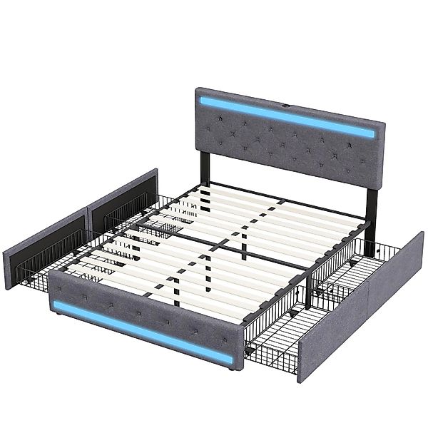 PXloue Doppelbett Polsterbett 140x200 mit  LED-Beleuchtung Ladefunktion und günstig online kaufen
