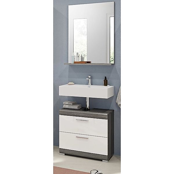 Inn.Furn Badmöbel-Set Weiß Hochglanz Grau 2-teilig 60 cm Vollauszug Shawn günstig online kaufen
