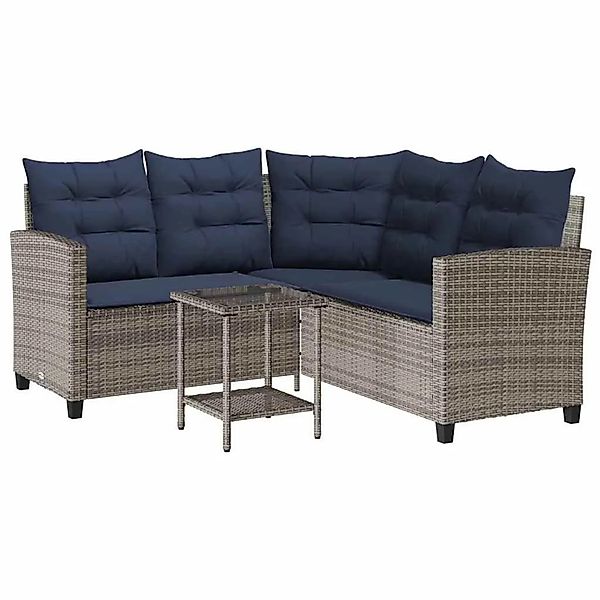vidaXL Gartensofa in L-Form mit Tisch und Kissen Grau Poly Rattan 4103879 günstig online kaufen