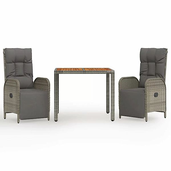 Vidaxl 3-tlg. Garten-essgruppe Mit Kissen Grau Poly Rattan günstig online kaufen
