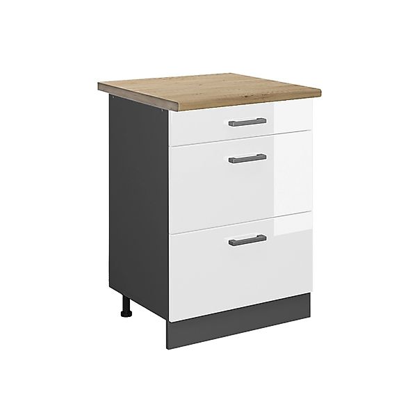 Vicco Küchenunterschrank R-Line Weiß Hochglanz/Anthrazit 60 cm mit Schublad günstig online kaufen