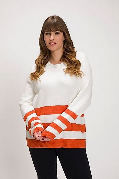 Ulla Popken Strickpullover Pullover Ringelbündchen Rundhals Langarm günstig online kaufen