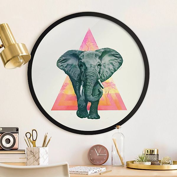 Rundes Bild mit Rahmen Illustration Elefant vor Dreieck Malerei günstig online kaufen