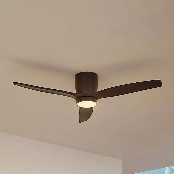 Lucande LED-Deckenventilator Sorin, schwarz, DC, leise, IP44 günstig online kaufen