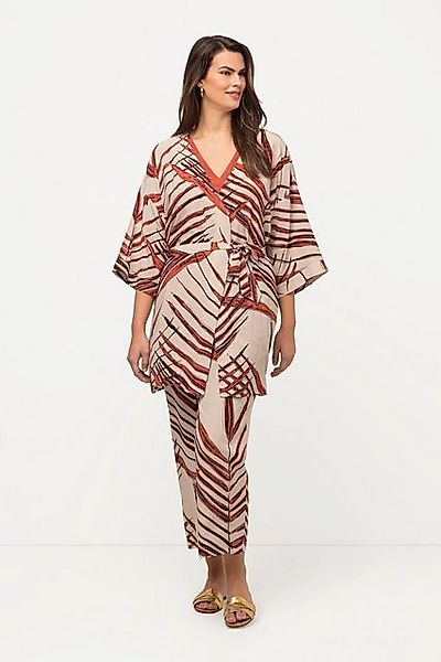 Ulla Popken Longbluse Kimono Palmen offene Form Bindegürtel 3/4-Arm günstig online kaufen