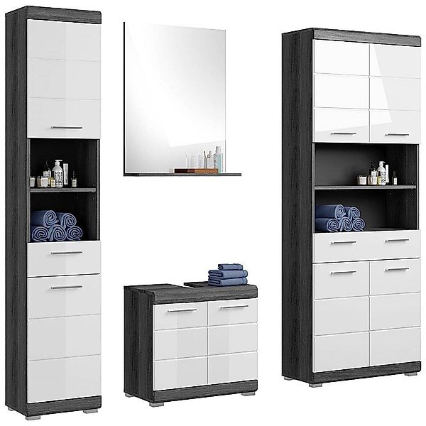 Badezimmermöbel Set 4-teilig modern in Hochglanz weiß mit grau SIROCO-158 günstig online kaufen