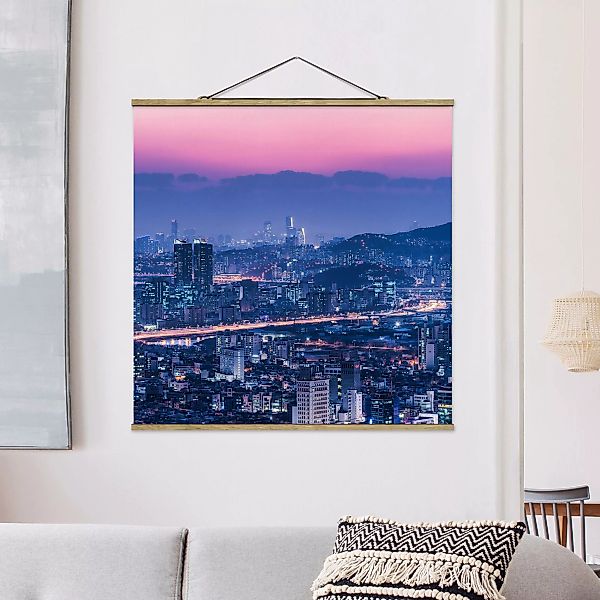 Stoffbild mit Posterleisten Skyline von Seoul günstig online kaufen
