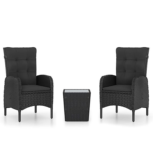 vidaXL 3-tlg Bistro-Set Poly Rattan und Glas Schwarz Modell 1 günstig online kaufen