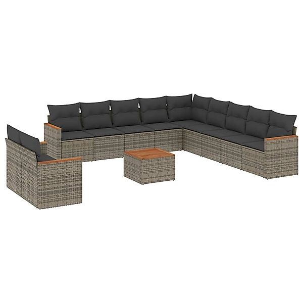vidaXL 12-Tlg Garten-Sofagarnitur mit Kissen Grau Poly Rattan 3258539 günstig online kaufen