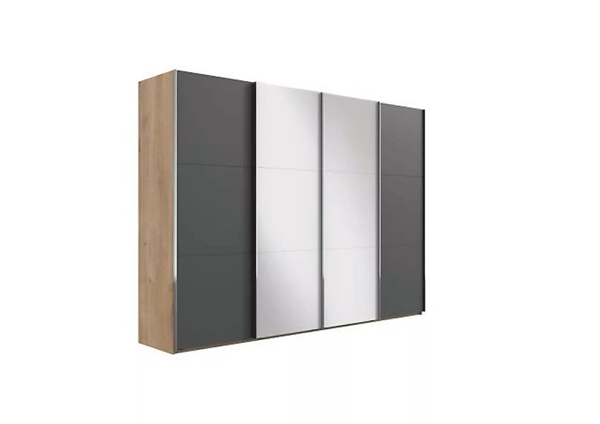 Kleiderschrank groß 350 cm mit Schwebetüren und Spiegel LEVEL36 A Grau günstig online kaufen