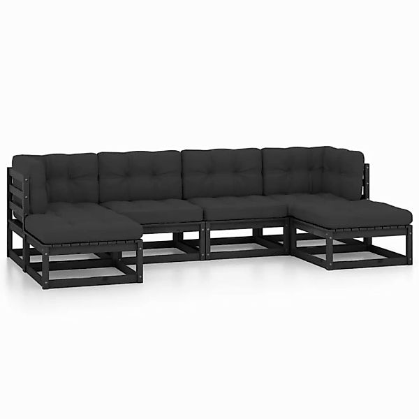 6-tlg. Garten-lounge-set Mit Kissen Schwarz Massivholz Kiefer günstig online kaufen