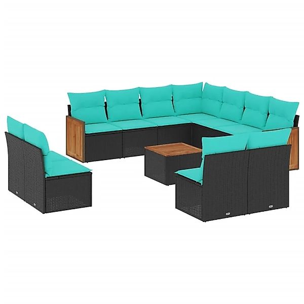 vidaXL 12-Tlg Gartensofa-Set mit Kissen Schwarz Polyrattan 3227772 günstig online kaufen
