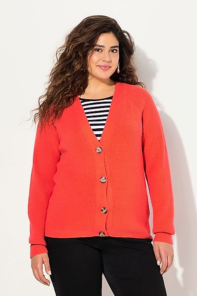 Ulla Popken Cardigan Strickjacke Rippstrick V-Ausschnitt günstig online kaufen