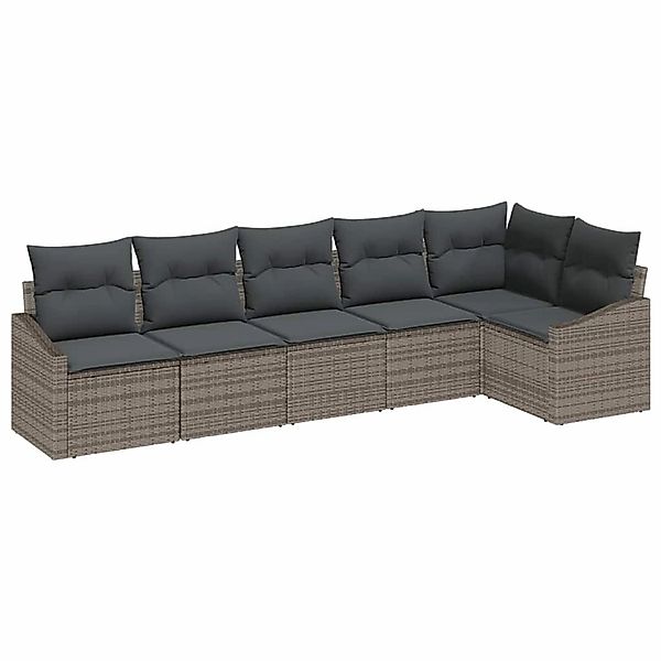 vidaXL 6-Tlg Garten-Sofagarnitur mit Kissen Grau Poly Rattan 3346739 günstig online kaufen
