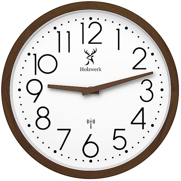 Holzwerk Funkwanduhr Designer Loft Funk Holz Wand Uhr, römische Ziffern (Na günstig online kaufen