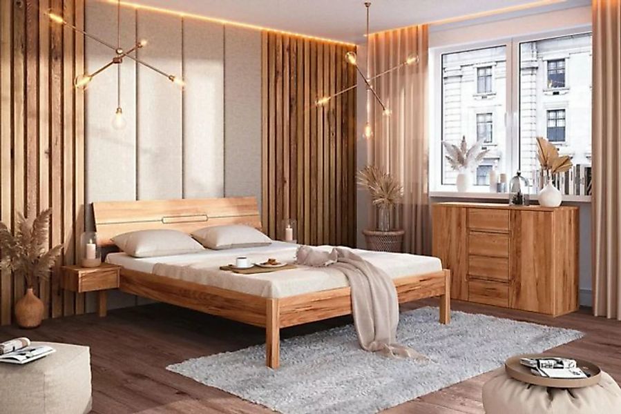 Natur24 Einzelbett Bett Bento 4 Sonderlänge 90x190 Kernbuche Holzkopfteil u günstig online kaufen